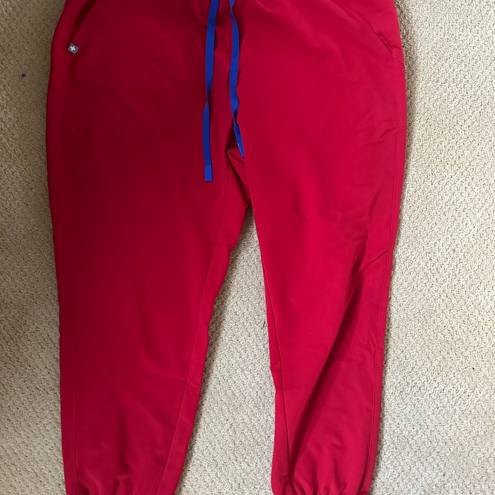 Red Jogger Pants with Blue Drawstring